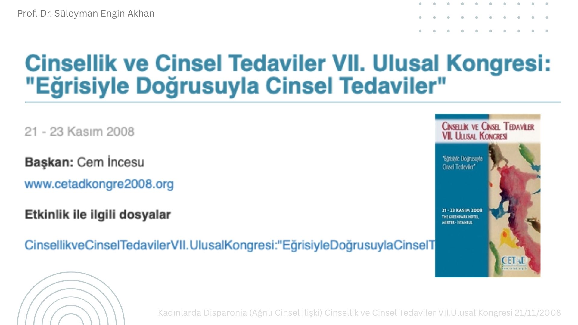 Kadınlarda Disparonia (Ağrılı Cinsel İlişki) Cinsellik ve Cinsel Tedaviler VII.Ulusal Kongresi 21/11/2008